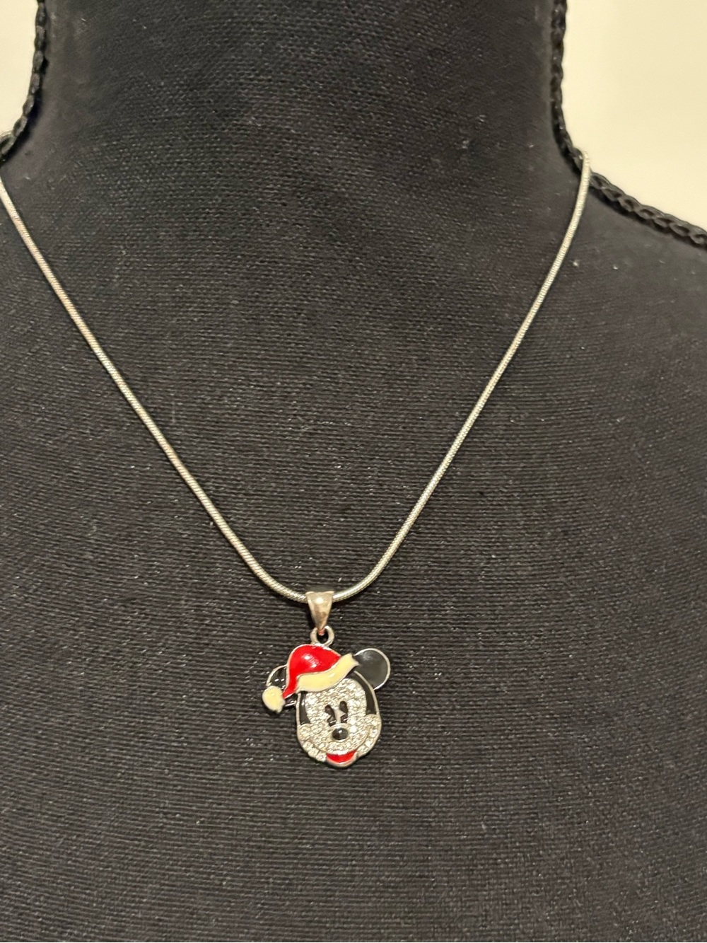 Avon Silver-tone Mickey Mouse Holiday Necklace w/box